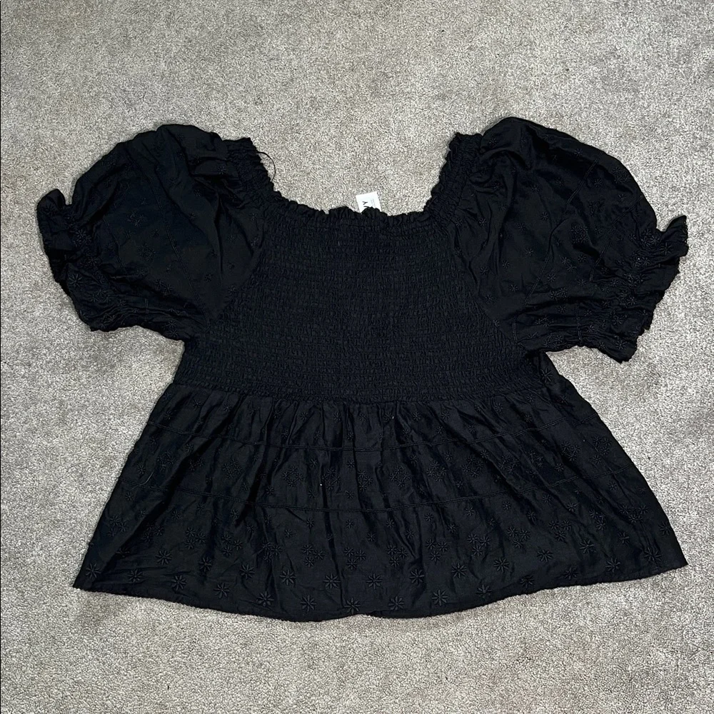 NWT Old Navy Puff Sleeve Smocked Embroidered Babydoll Blouse Cottagecore size XL